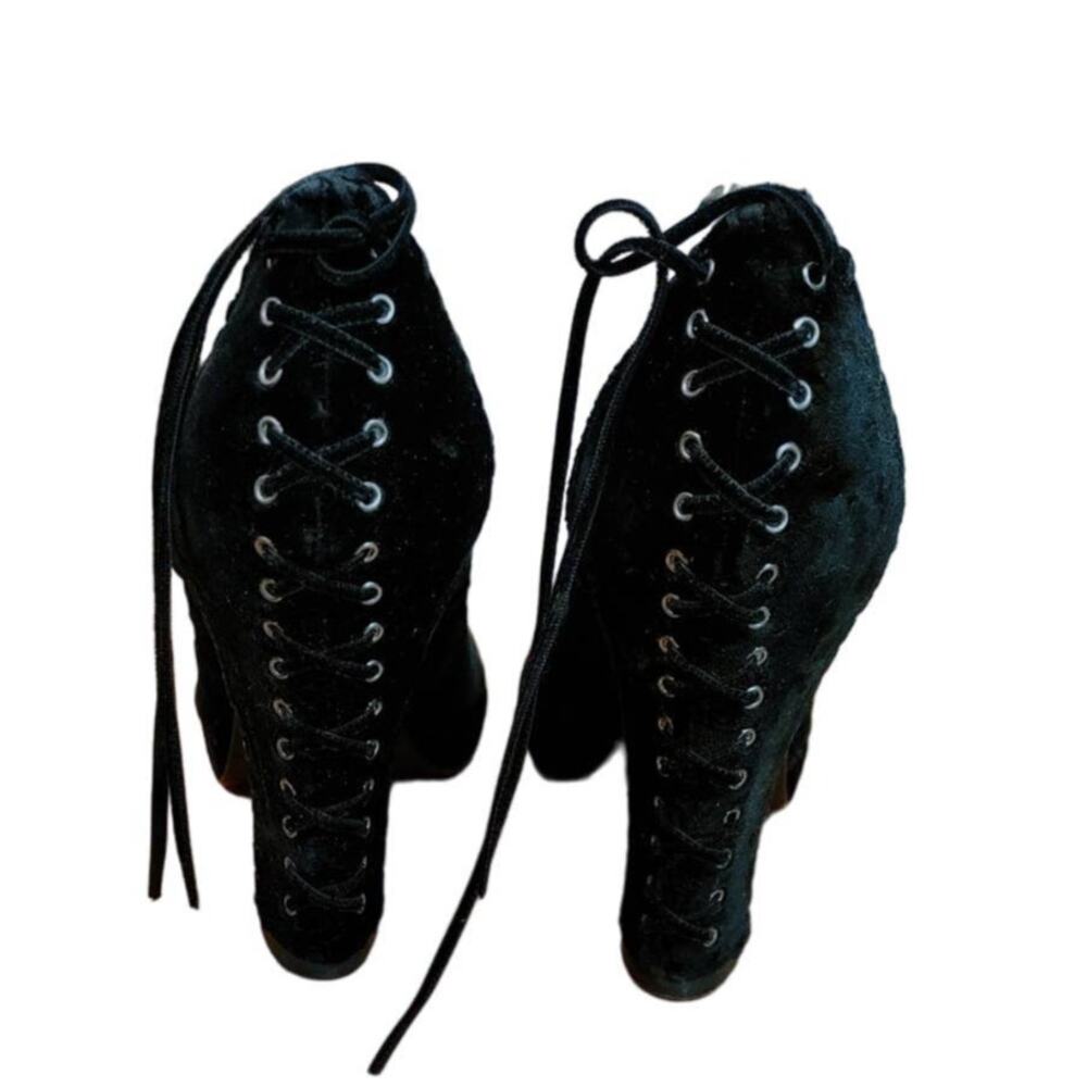 J Vincent Leather Suede Shoes Lace Up Back Peep Toe Black 8.5